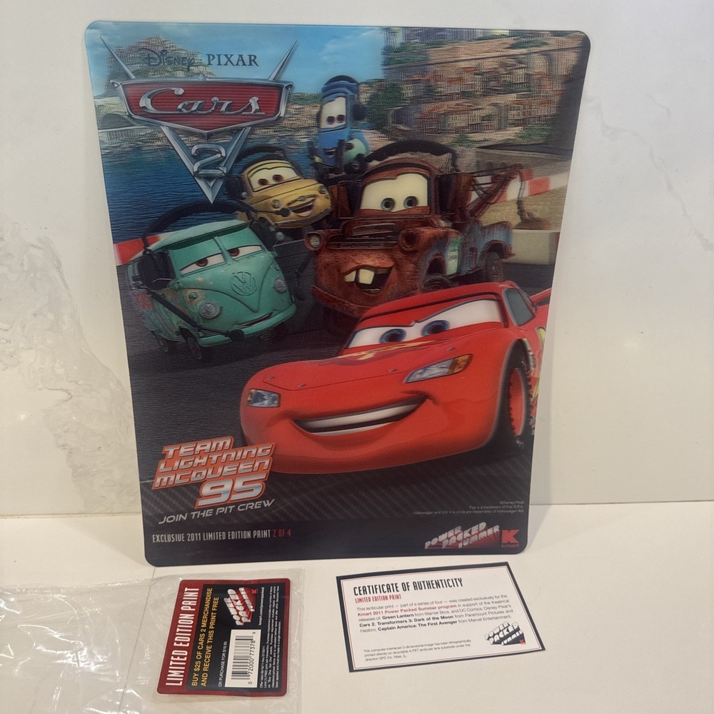 Vintage Disney Pixar CARS 2 14 x 11 Lenticular Print Kmart Exclusive (A)